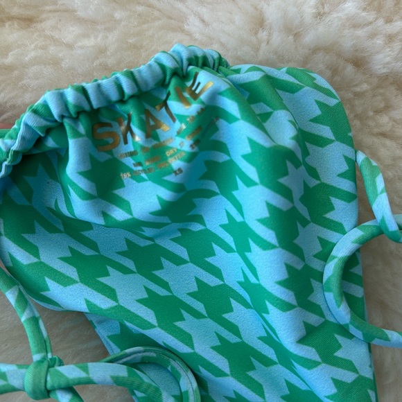 XS Skatie Ventura Kristin green blue houndstooth print string bikini bottom only - Picture 6 of 7